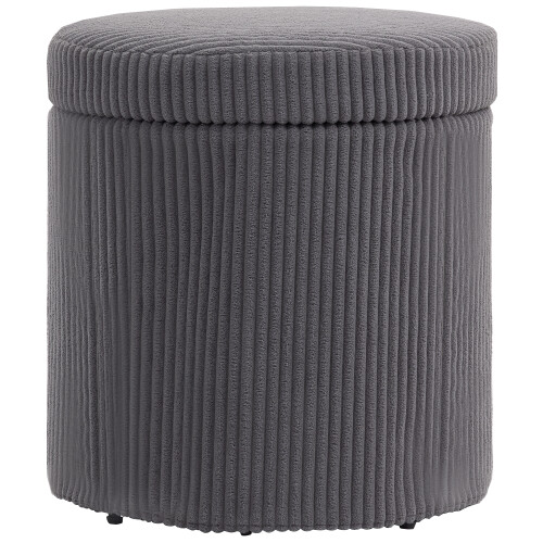 Homcom HOMCOM Round Storage Ottoman with Lid, Vanity Stool with Storage, Grey 1