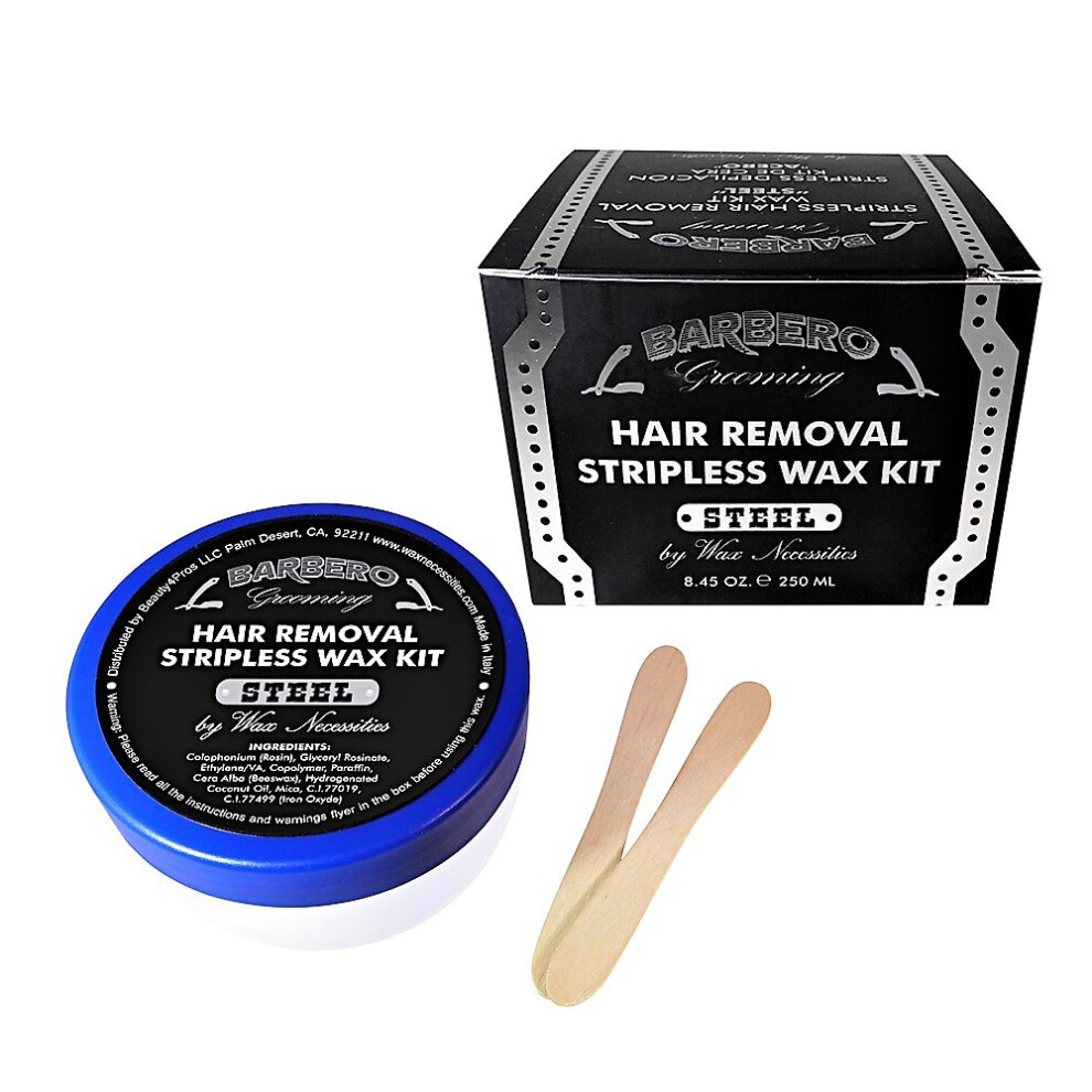 Kit d'?pilation ? la cire sans bande pour micro-ondes Barbero Grooming, acier, 8,45 onces par Wax Necessities Waxness