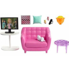 Barbie Indoor Furniture Playset Living Sala inclui m   veis e acess   rios de gatinho para noite de filme e jogo