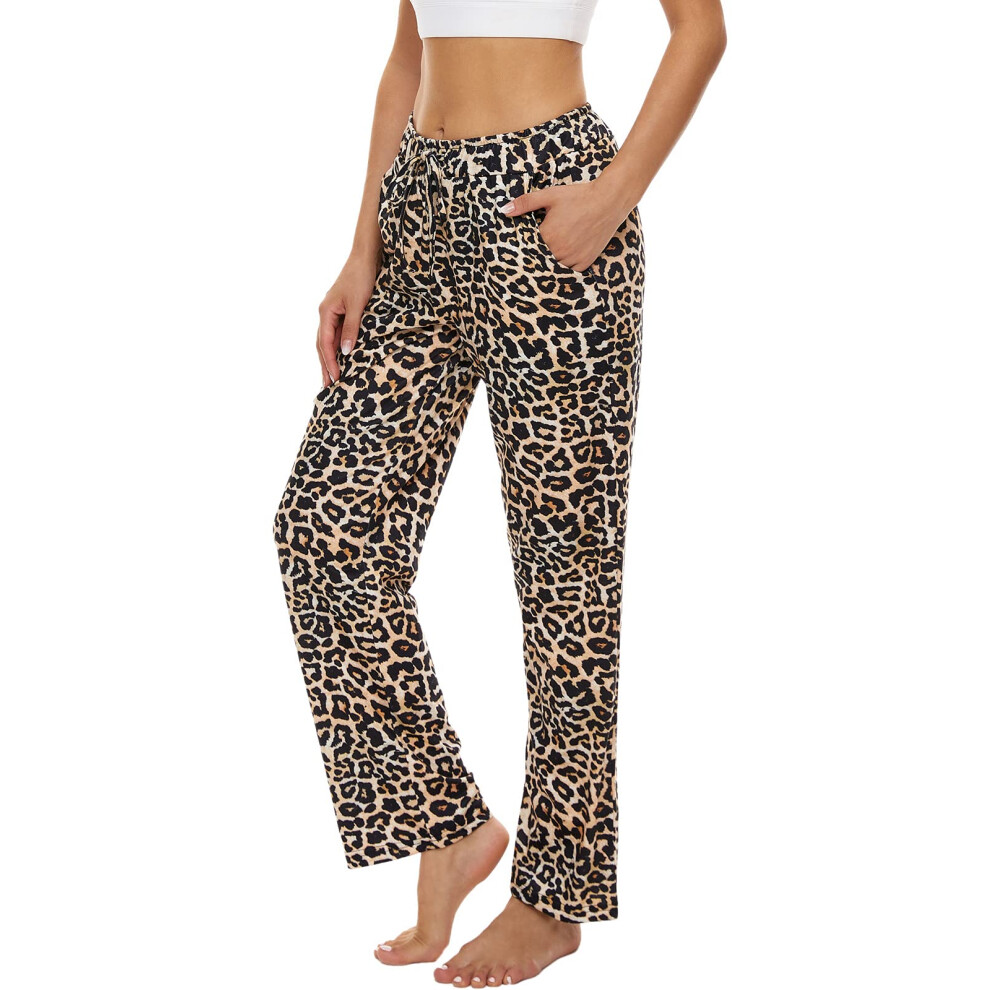 Pantalon de d?tente confortable pour femme BATHRINS Pantalon de yoga ample Pantalon de pyjama doux avec cordon de serrage et poches Imprim? l?opard