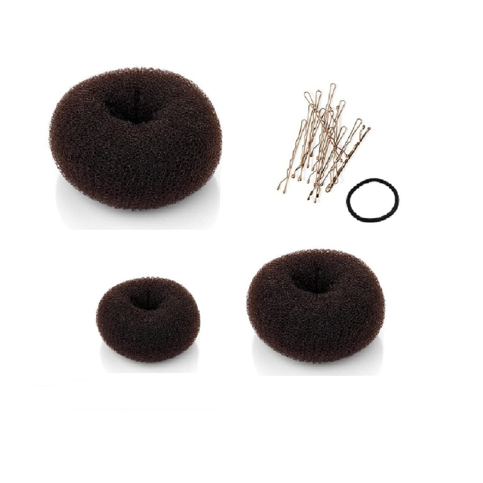 Bellezza Unisex Brown Beaute Galleria 3 Pieces Hair Donut Bun Maker Ring Style Mesh Chignon Ballet Sock Bun (Large, Medium, Small) (Brown)