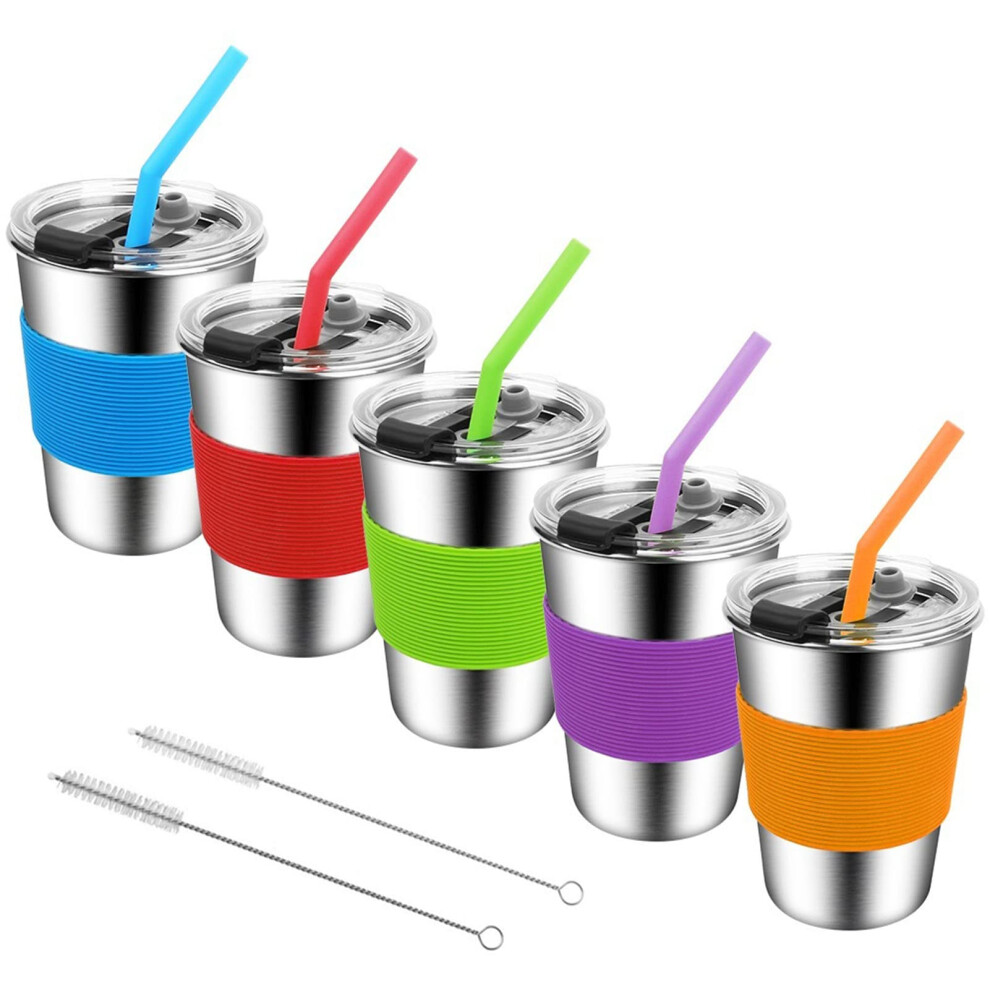 Kids Cups With Straws And Lids 5 Pack 12Oz Spill Proof Toddlers Straws Tumbler With Lids Stainless Steel Sippy Cups With Lids For School O Vermida