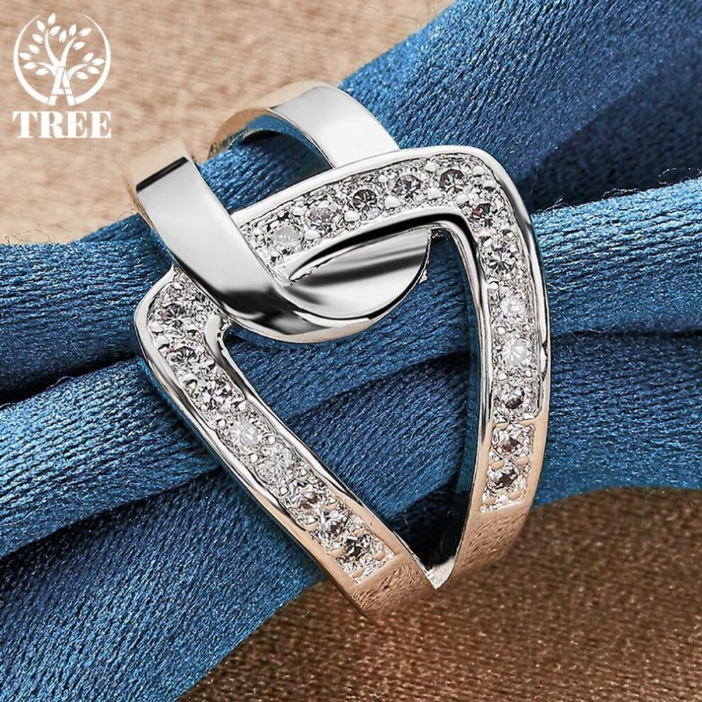 (10#) 925 Sterling Silver Geometry Aaa Zircon Ring Jewelry