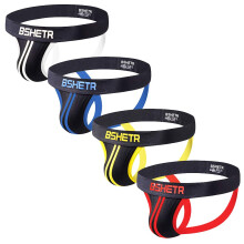 BSHETR Jockstrap da uomo, supporto atletico, confezione da 4, in cotone elasticizzato a vita bassa, multipack, per prestazioni