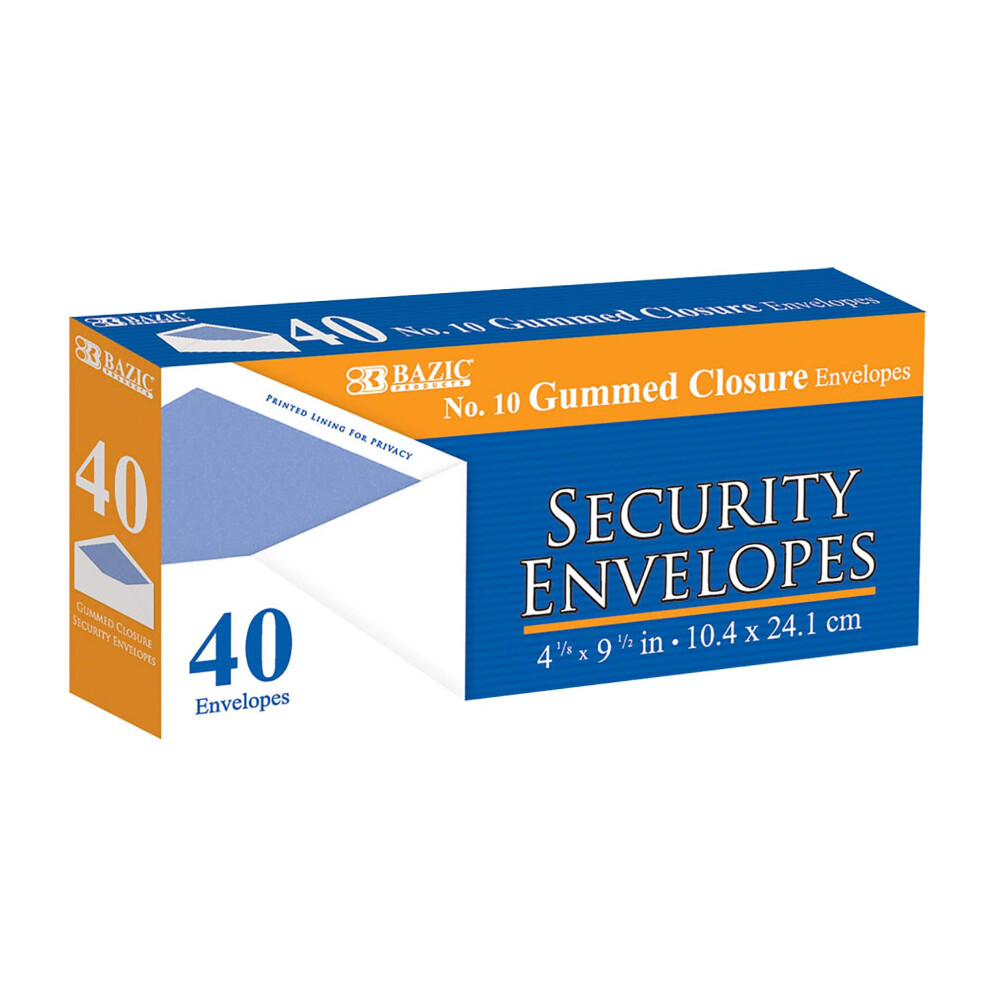 BAZIC #10 Security Envelope w/ Gummed Closure (40/Pack)