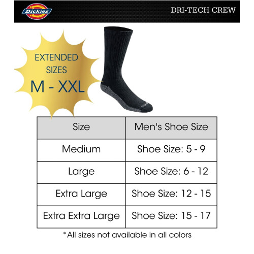 Dickies Men's Dri-tech Moisture Control Crew Socks Multipack  Black (6 1