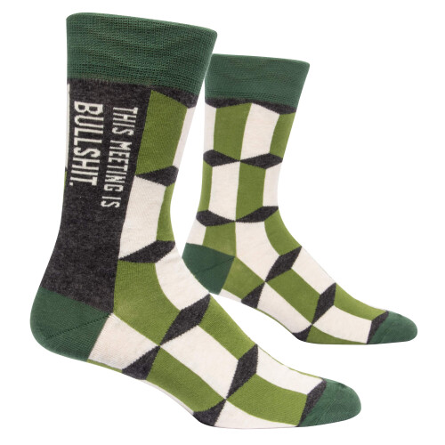 Blu Blue Q Socks, Men's Crew, This Meeting is Bulls--t Size 7-12