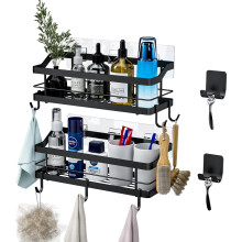 Carwiner brusebad caddy badeværelse hylde 2-pakke kurv med 8 kroge til hængende shampoo balsam rustfrit stål rack vægmonteret opbevaringsarrangør