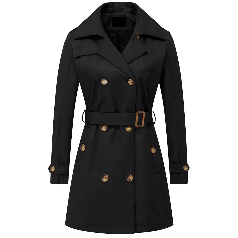 Chrisuno Femmes Long Trench-Coat Fermeture ?clair Avant Manteau Veste Robe Manteau Voyage Cabans Noir 2XL
