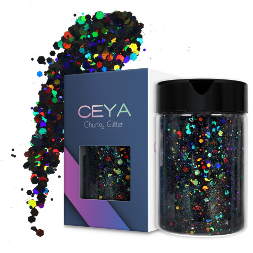 Ceya Χοντρή Χρυσόσκονη, 140g Μαύρη Χρυσόσκονη για Nail Art, Μαλλιά, Ρητίνη