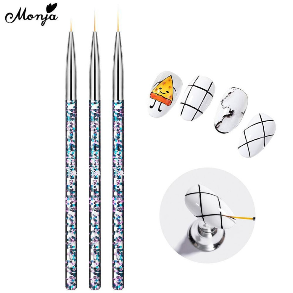 (silver) Monja 3pcs Nail Art Liner Brushes Set French Stripes Lines Drawing Brush Uv Gel Polish Diy Tips Painting Pattern Filling Pen Manicure Design Tools
