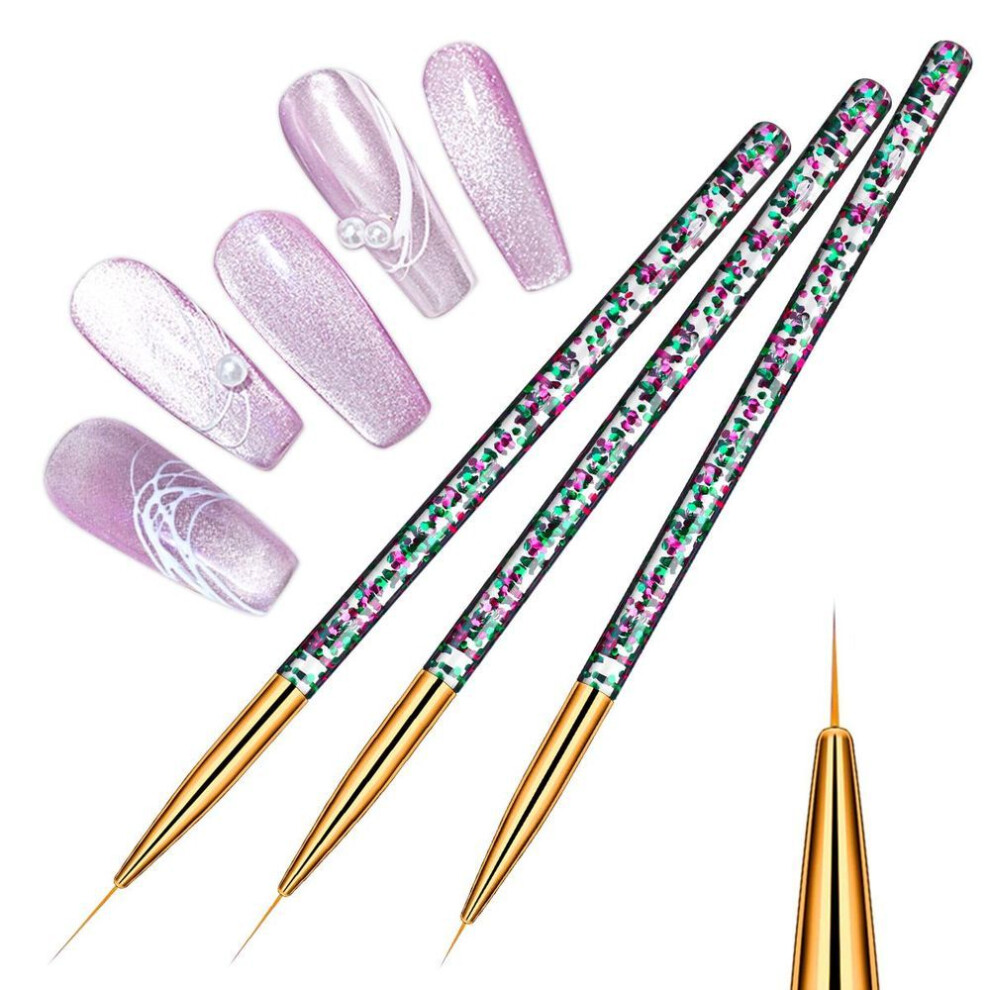 (gold) Monja 3pcs Nail Art Liner Brushes Set French Stripes Lines Drawing Brush Uv Gel Polish Diy Tips Painting Pattern Filling Pen Manicure Design Tools