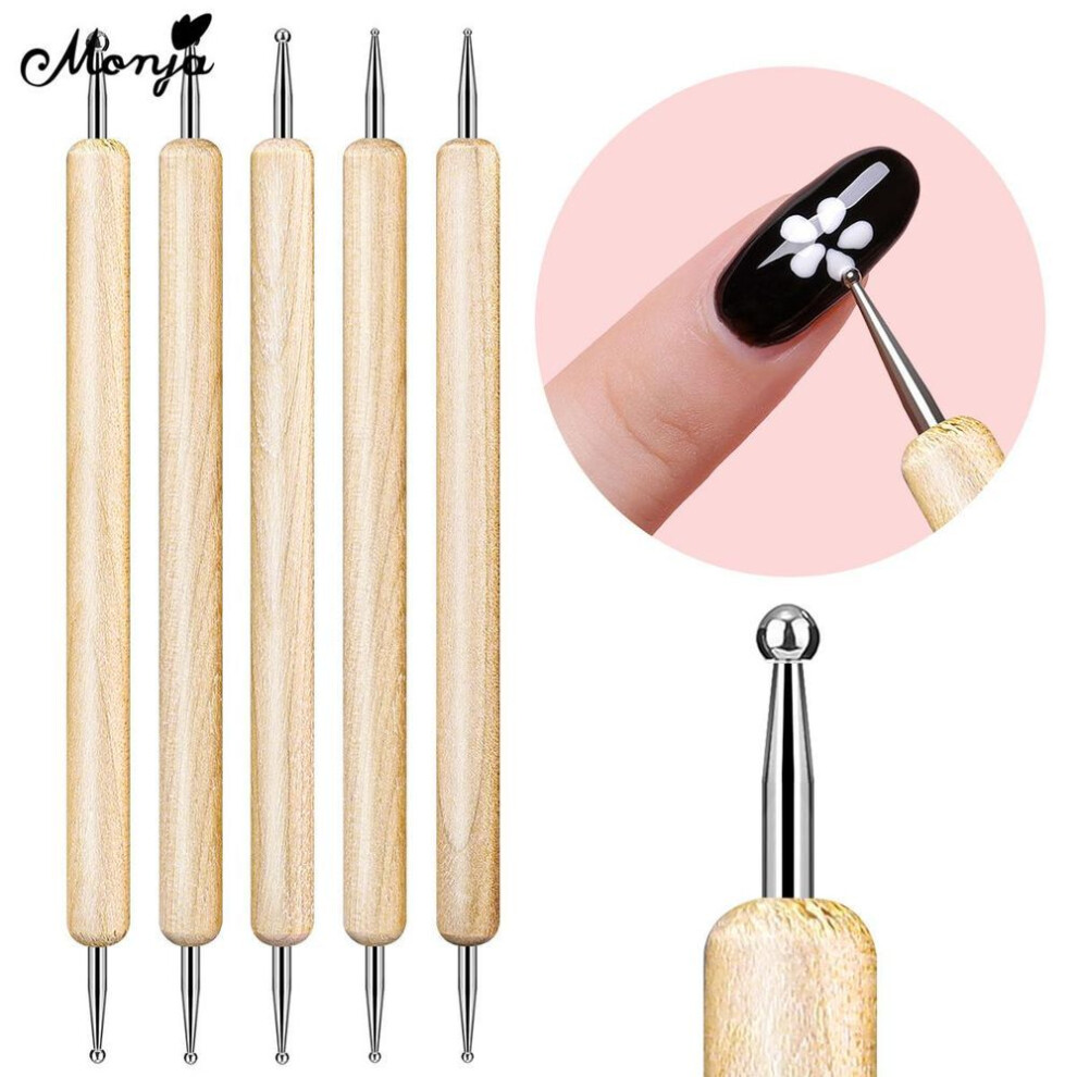 Monja 5pcs Nail Art Pen Dual Ends Dotting Uv Gel Polish Decorations Rhinestone Picking Drawing Painting Manicure Diy Brush Tools