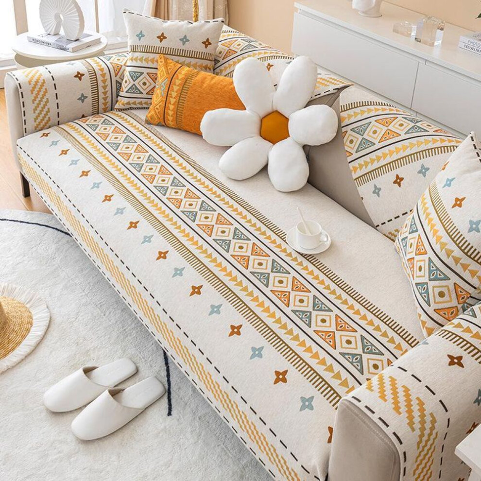 (beige, 90x90cm 1pcs) Bohemia Style Chenille Sofa Cover For Living Room Non-slip Sofa Cushion Towel Universal For All Seasons Couch Towel Home Decor