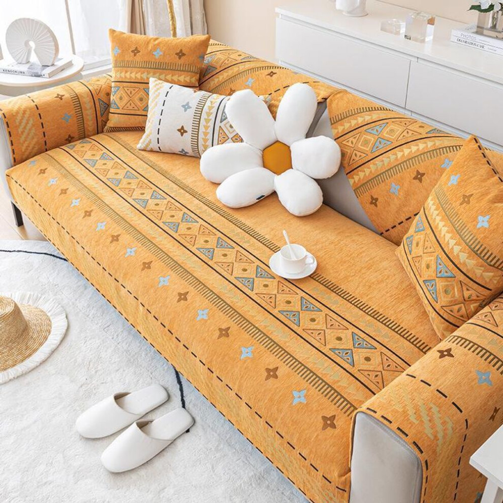 (orange, 110x160cm 1pcs) Bohemia Style Chenille Sofa Cover For Living Room Non-slip Sofa Cushion Towel Universal For All Seasons Couch Towel Home Decor