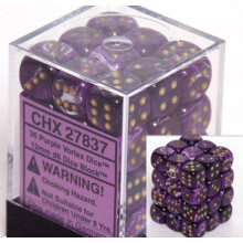 Sady kociek Chessex D6: Vortex fialov so zlatou - 12 mm eststrann kocka (36) blok kociek