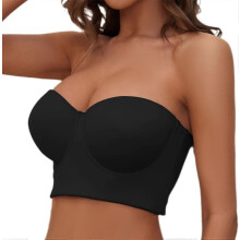 (40C,Black)Women Strapless Bra Longline Corset Bra Hide Back Fat with No-Slip Silicone Strip