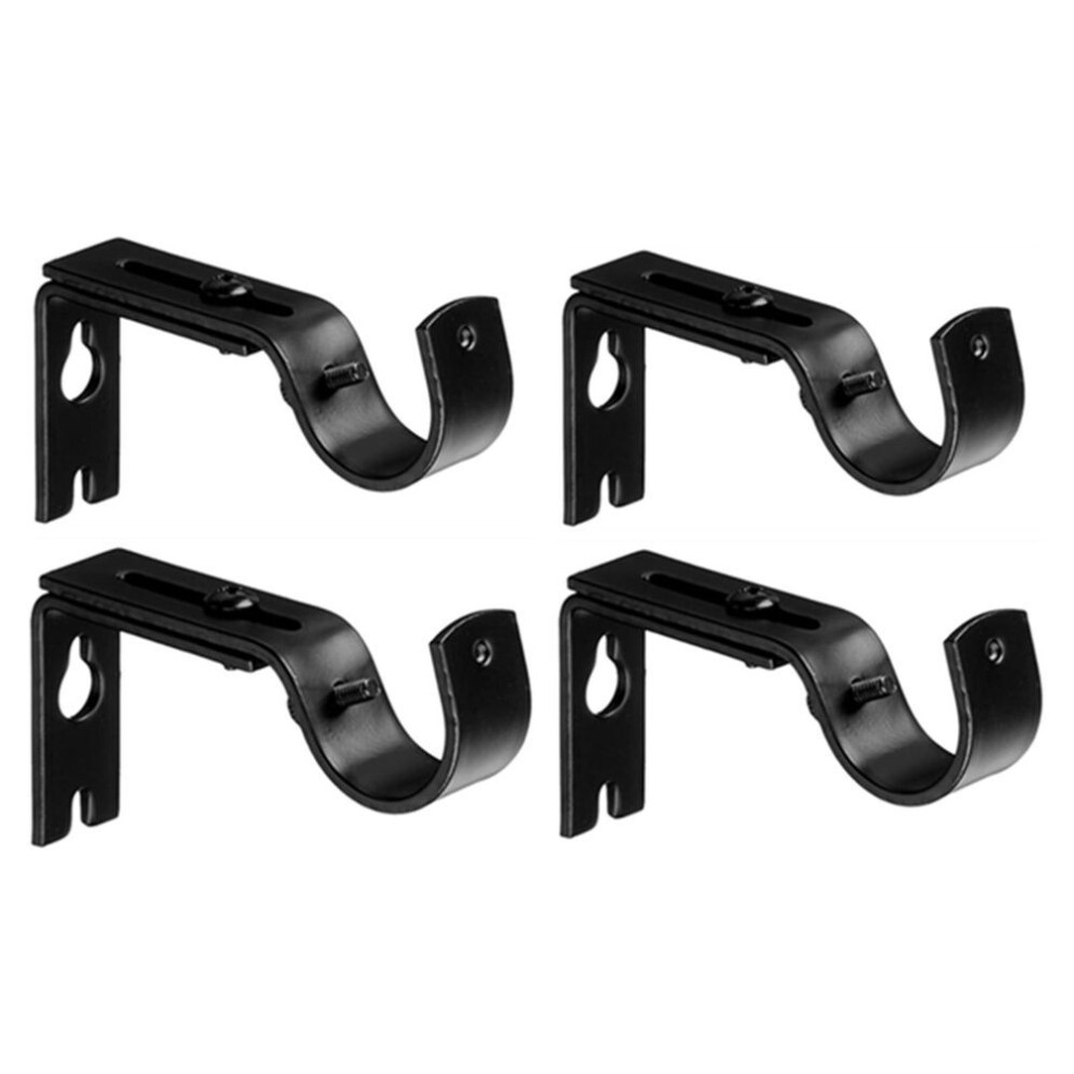(black, One Size) 4pcs Adjustable Curtain Rod Brack-ets With Screws, , Wall Mounted Curtain Pole Drapery Bracket, Extendable Metal Drapery Rod Holder