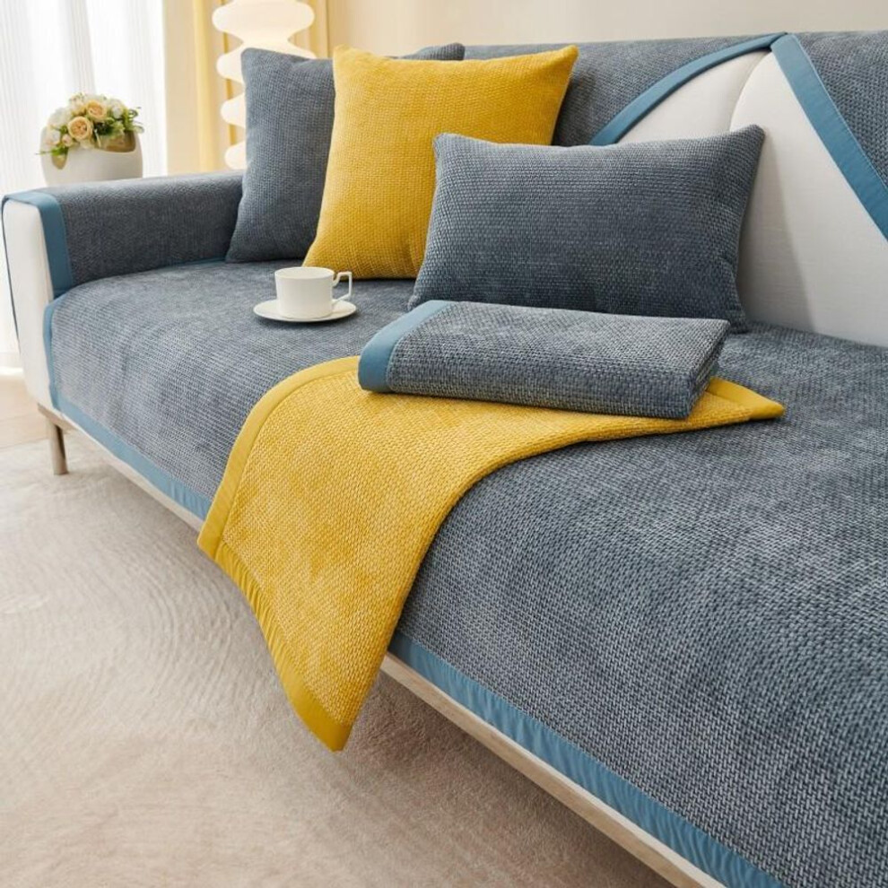 (blue, 90x160cm 1pcs) Chenille Sofa Cushion Four Seasons Universal Sofa Protector Mat Cover Towel Anti-slip Couch Cushion Carpet for Living Room Decor
