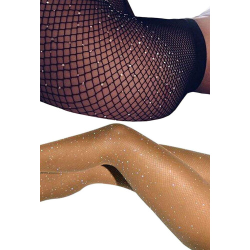 Betteraim Dames Hollow Out Rhinestone Fishnet Panty's (Gratis 1