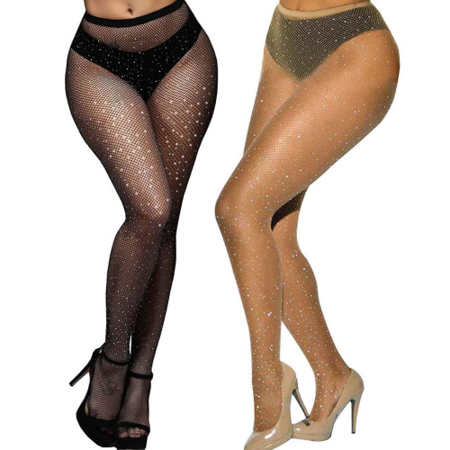 Betteraim Dames Hollow Out Rhinestone Fishnet Panty's (Gratis