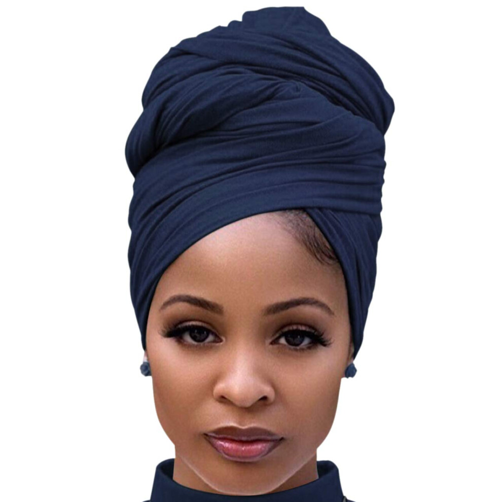 Bandeau Harewom pour femmes Turbans africains ?charpe en jersey extensible Bandeaux Cravate pour les mauvais jours de cheveux Bleu marine