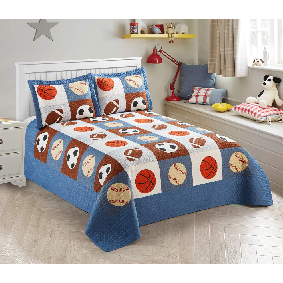 Mk Collection Tagesdecke F?R Jungen, Sport, Fu?Ball, Basketball, Baseball, Neu (Fullqueen)-image