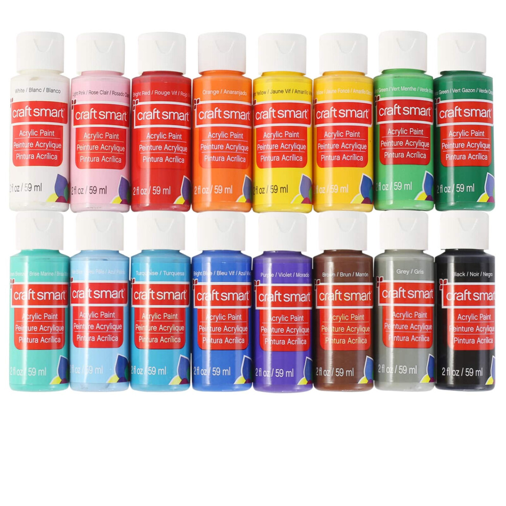 Ensemble de 16 peintures acryliques mates assorties Craft Smart Peinture non toxique pour dessin Peinture Fournitures d'art et d'artisanat - 1 paquet
