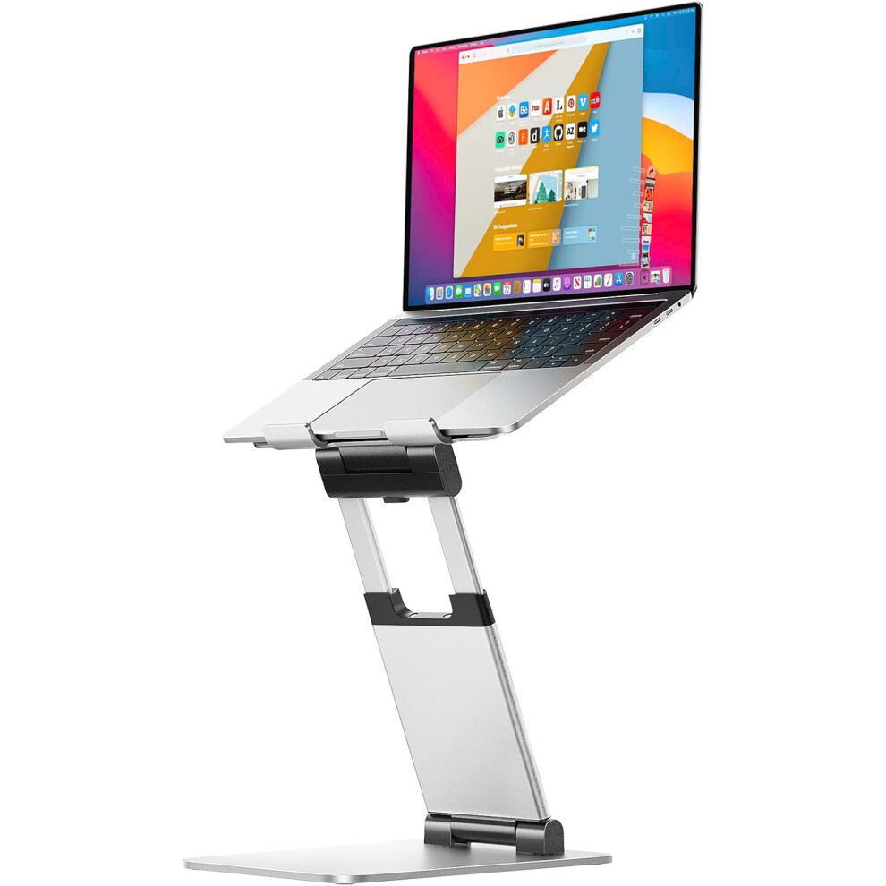 (Silver) Ergonomic Standing Computer Stand, Tall Height Adjustable Laptop Riser, Reduce Neck Pain Compatible with Macbook Air Pro, All Laptops 10-17"-Silver