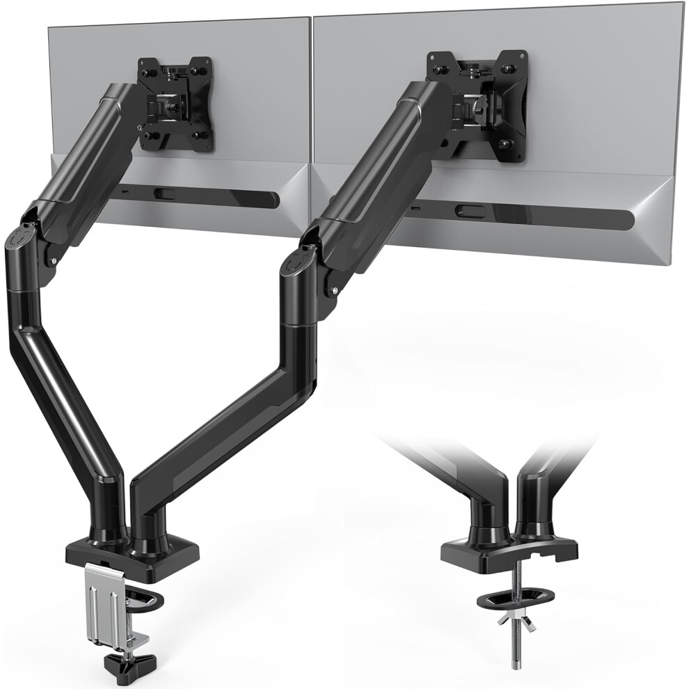 Dual Monitor Desk Mount for 32 inch screens, Ergonomic Gas Spring Arm Stand with Cable Management, Tilt, Swivel, Rotation, VESA 75/100 mm