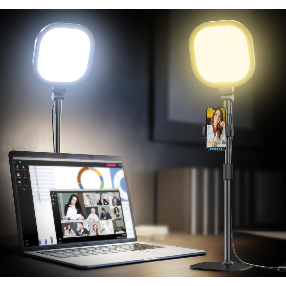 (Black 1 pack) Desktop Video Conference Lights for Zoom Meetings,Computer Desk Ring Light with Stand Phone Holder,Dimmable Desk Lamp for Home Office