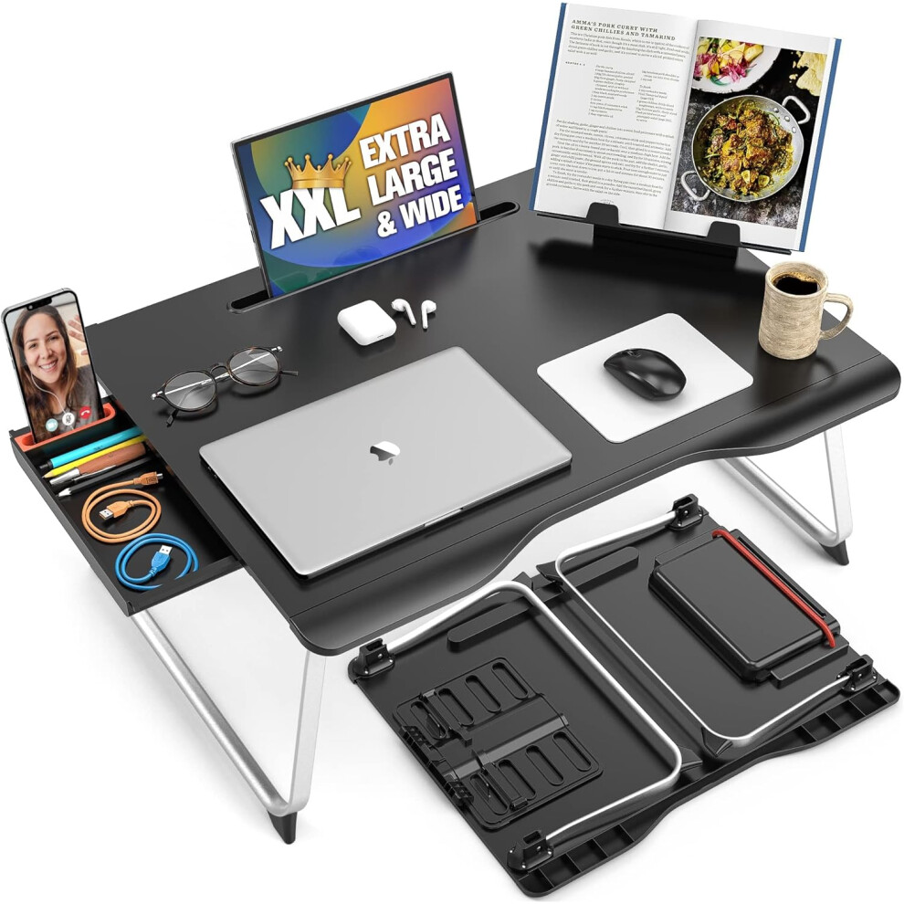 (26x19in Mega Table Plus, Black Onyx) Laptop Lap Desk & Book Stand | Multifunctional Foldable Lap Desk, Laptop Desk for Bed, Portable Desk, Laptop Pad, Lapdesk Laptop Lap Tray