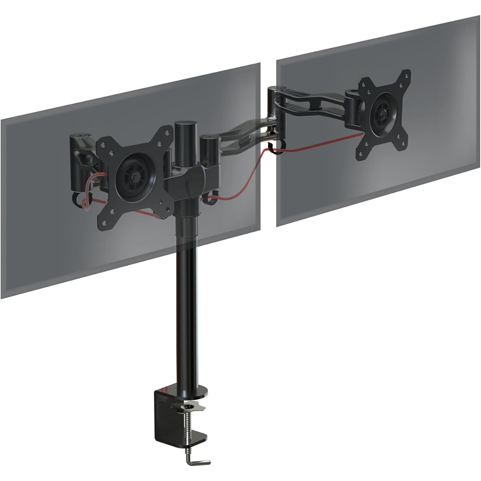 (Height Adjustable Dual Monitor Stand Black) Dual Monitor Stand Arm PC Desk Mount Riser DM352BK Double Height Adjustable Twin Bracket 13-27 Inch LED LCD 8KG Computer Screens VESA 75 100