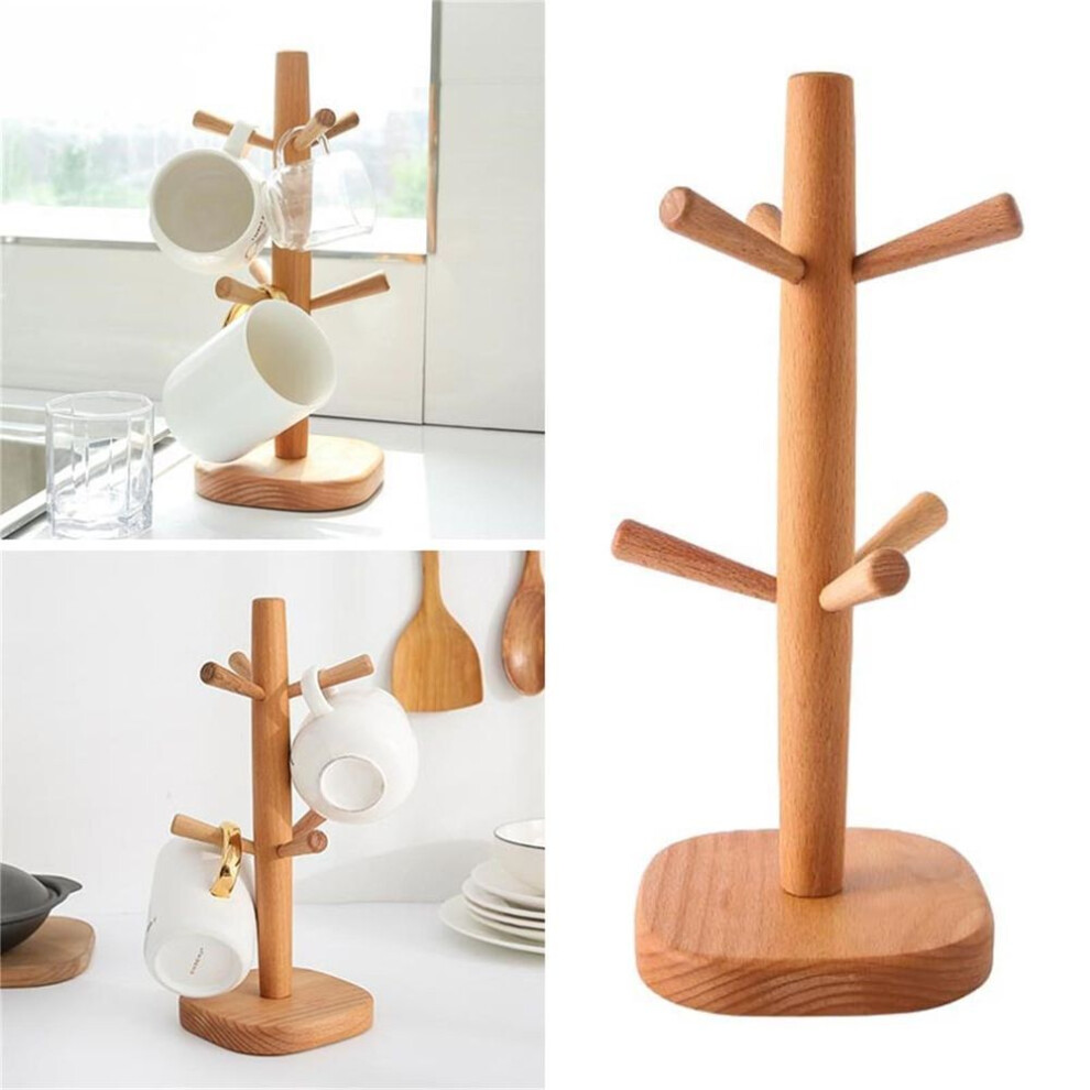 (as the picture, One Size) Coffee Mug Holder, Coffee Cup Holder For Countertop, Wooden Coffee Cup Holder Stand, Coffee Mug Holder With 6 Hooks
