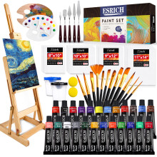 Conjunto profissional de tinta acrlica ESRICH 60 unidades com pincis Cavalete de tinta acrlica 4 tamanhos Telas em branco Paleta Facas de pint