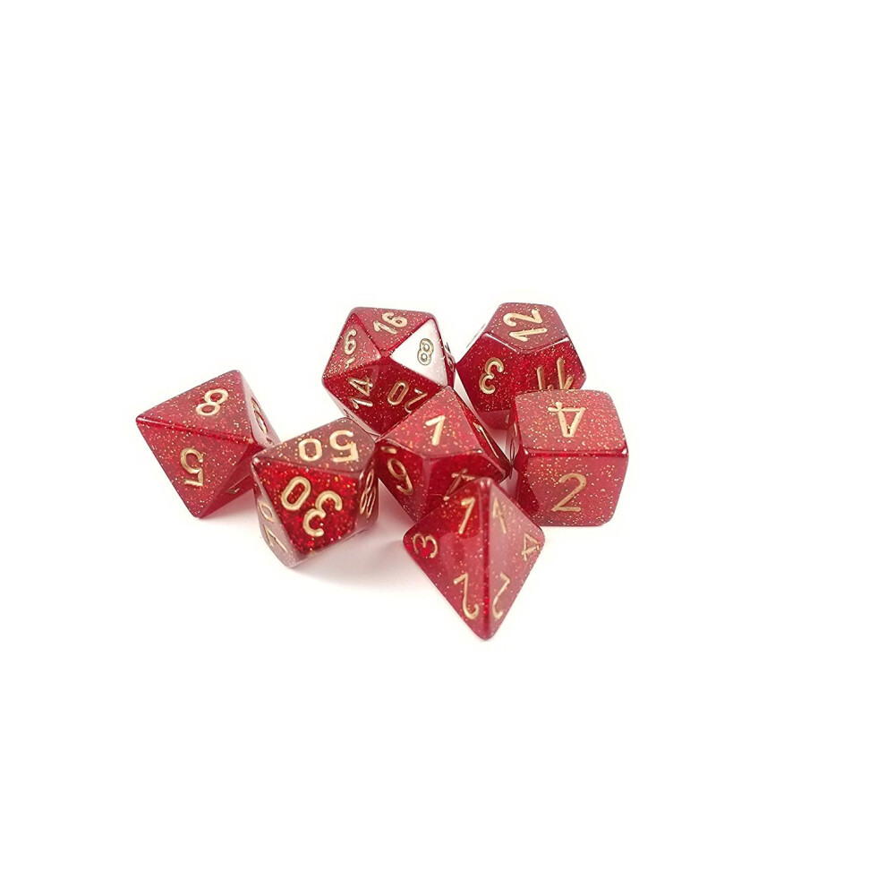 Jeu De D?S Poly?Driques ? Paillettes Chessex ? 7 D?S - Rubis Avec Chiffres Dor?S-image