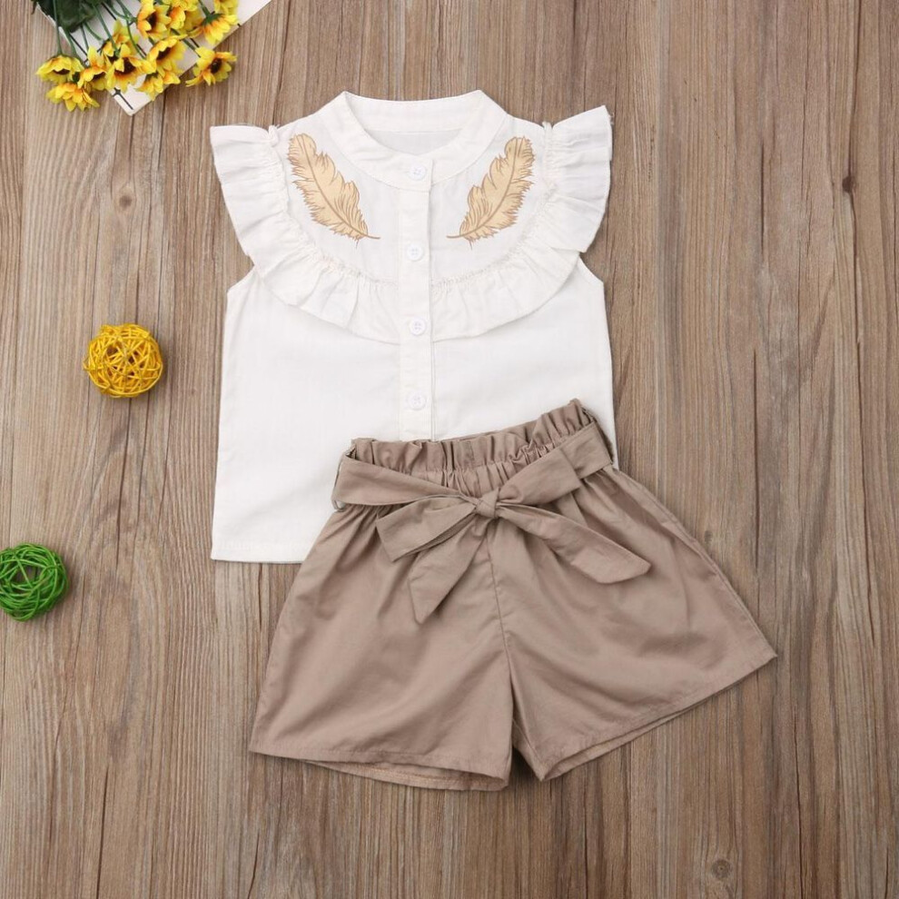 (4-5 Years) Toddler Kid Baby Girl Summer Button Tops Shirt Short Pants Outfit Set Clothes