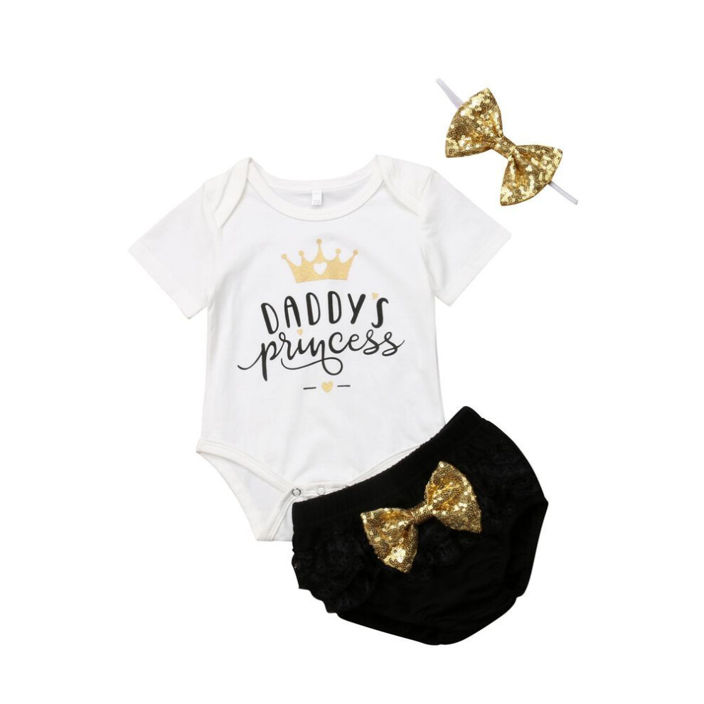 (12-18m) 3pcs Cute Newborn Baby Girl Outfits Clothes Tops Bodysuit Shorts Pants Set