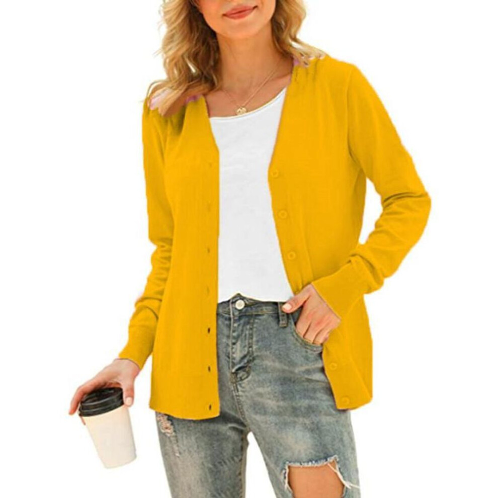 (yellow, S) Women&apos;s Basic Long Sleeve Button Front Cardigan Sweater Knit Coat Tops Outerwear