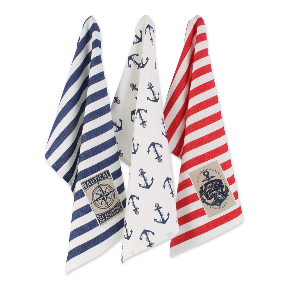 Ensemble de torchons de cuisine DII Maritime 18x28 ? rayures d'ancre 3 pi?ces