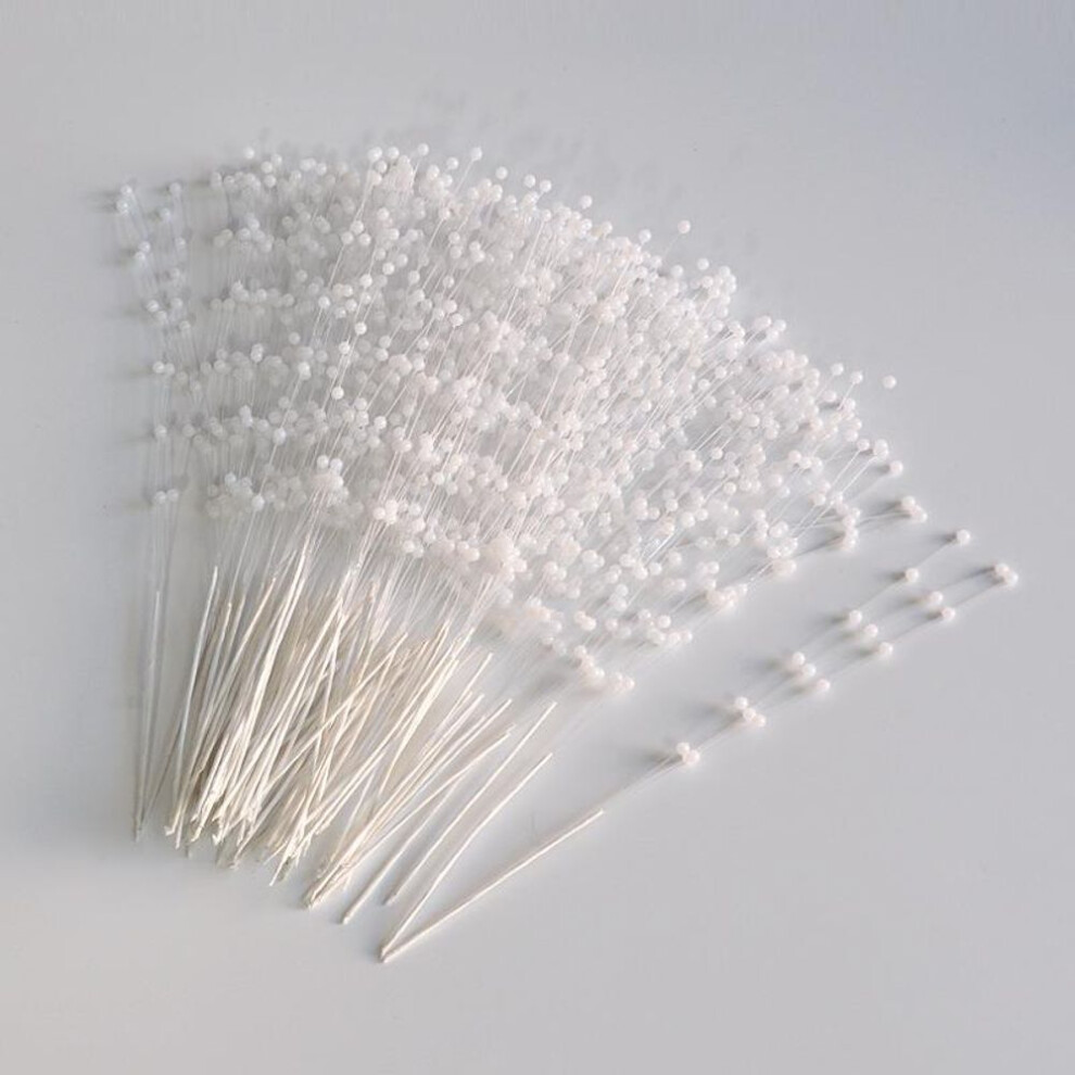 (white) 100pcs String Pearls Sticks 4mm Pearl Flower Stems Wedding Pearl Bridal Bouquet Party Decorations Floral Bead Strands for Wedding Party Table Decor