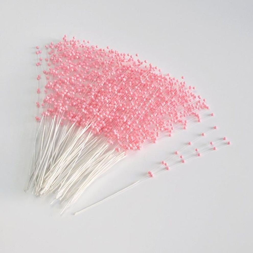 (pink) 100pcs String Pearls Sticks 4mm Pearl Flower Stems Wedding Pearl Bridal Bouquet Party Decorations Floral Bead Strands For Wedding Party Table Decor
