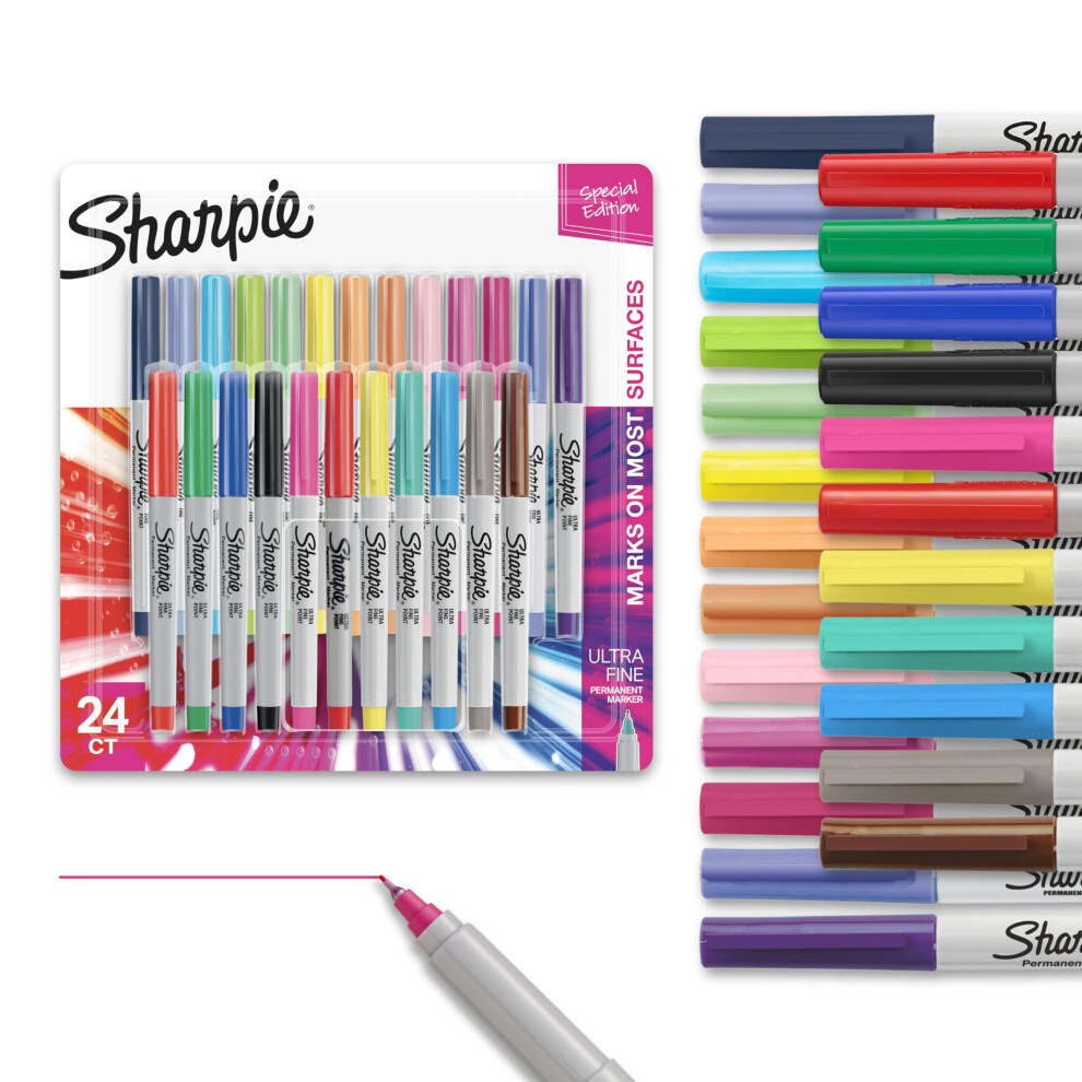Sharpie 1949558 Color Burst Permanent Markers, Ultra Fine Point, Assorted Colors, 24-Count
