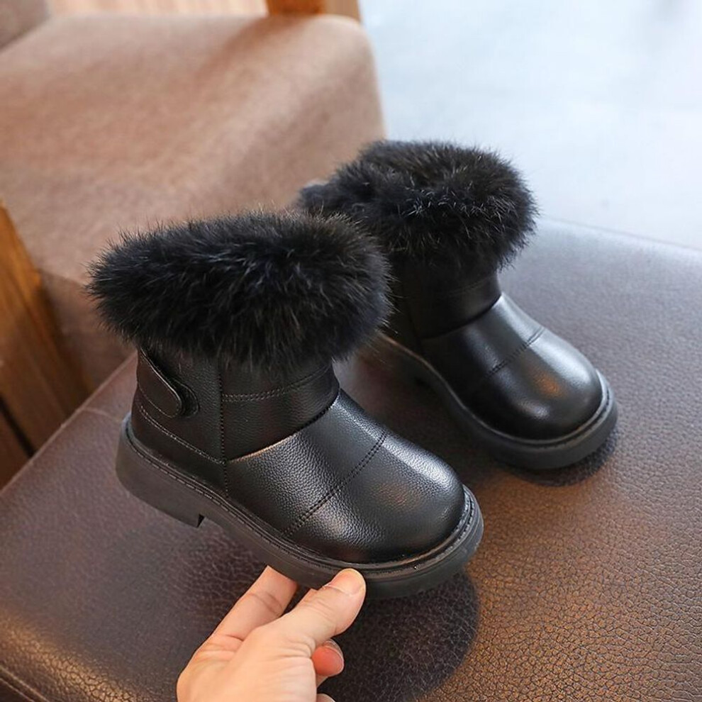 (black, 26) New Solid Color Britain Style Girls Casual Boots Plush Winter Soft Baby Boys Short Boots Kids Shoes