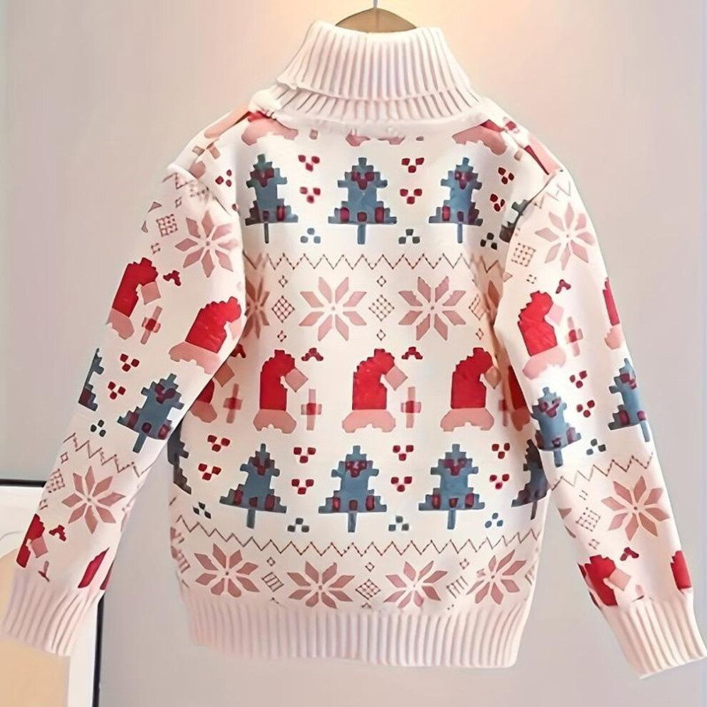 (beige, 140) Kids Girl Boy Turtleneck Sweater Winter Tops Coat Autumn Child Warm Loose Knit Pullovers 2-10y Baby Christmas Clothes