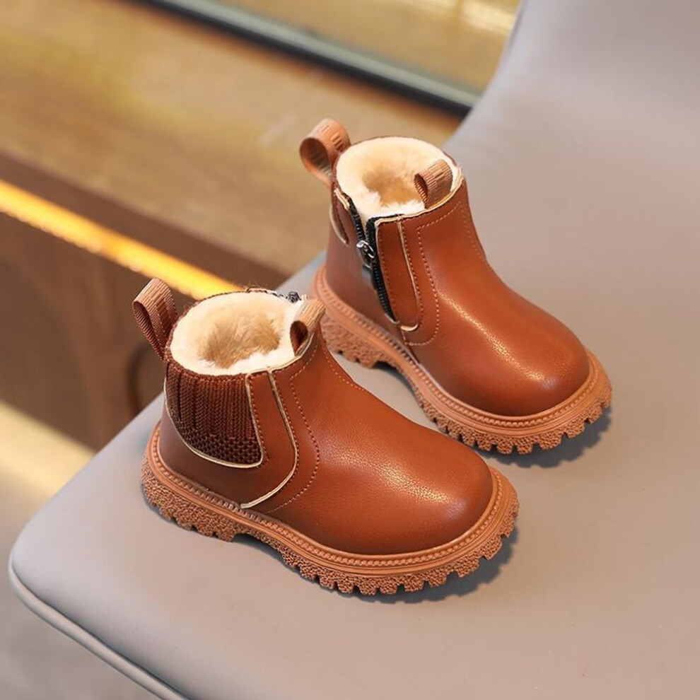 (brown, 28) Order A Size Up Autumn Winter Baby Kids Short Boots Super Warm Boys Girls Shoes Pu Leather Children Boots Fashion Toddler Boots Kids Snow Shoes