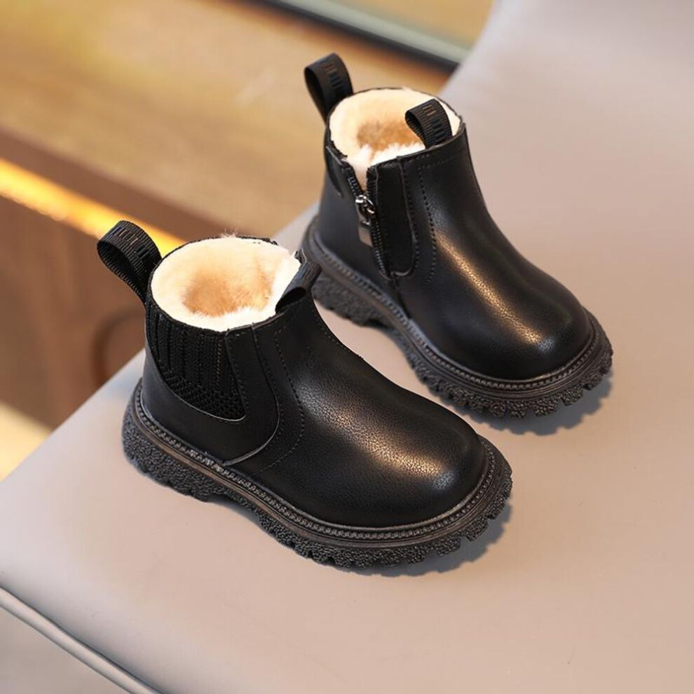 (black, 23) Order A Size Up Autumn Winter Baby Kids Short Boots Super Warm Boys Girls Shoes Pu Leather Children Boots Fashion Toddler Boots Kids Snow Shoes