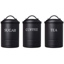 Steelware Central Kitchen Kanister, 3er-Set, Zucker, Kaffee, Tee, mit Deckel, Lebensmittelaufbewahrung, Schwarz