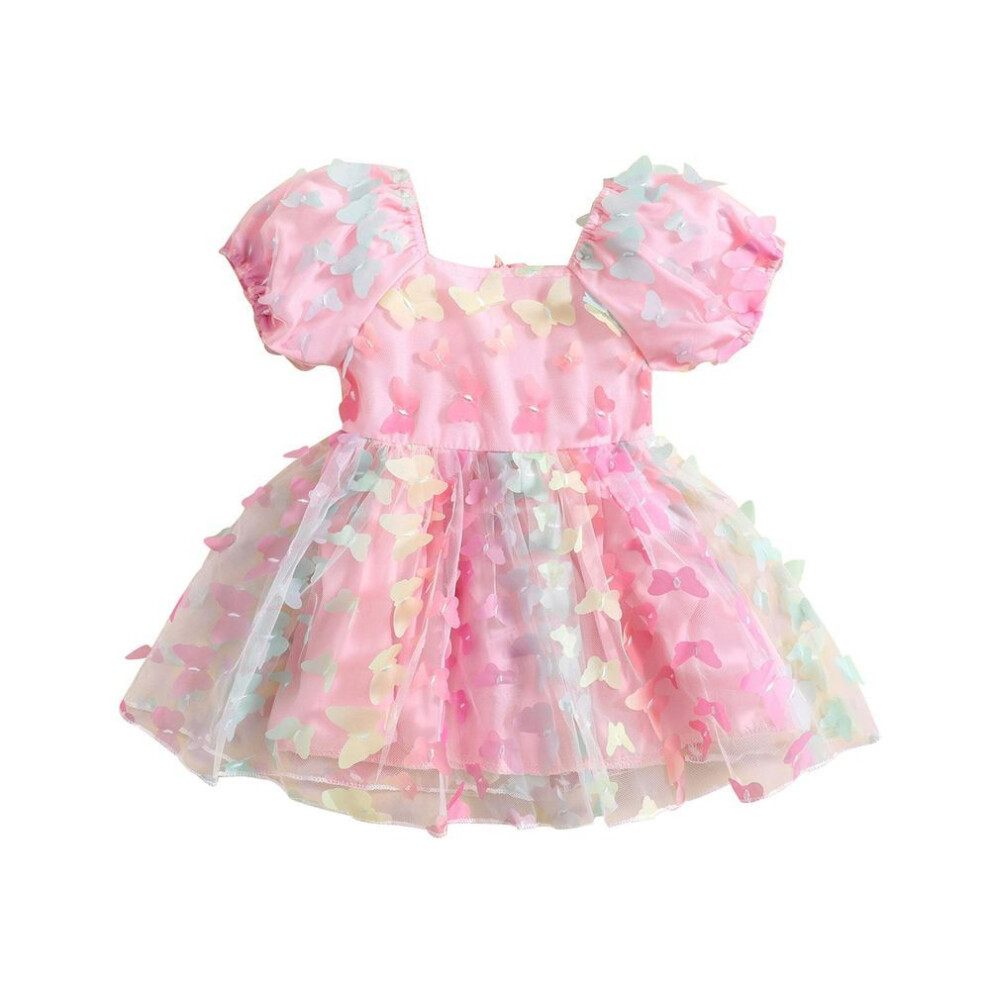 (red, 6-12 Months) Kids Toddler Girl Princess Dress, Short Puff Sleeve 3D Butterfly Tulle A-line Dress