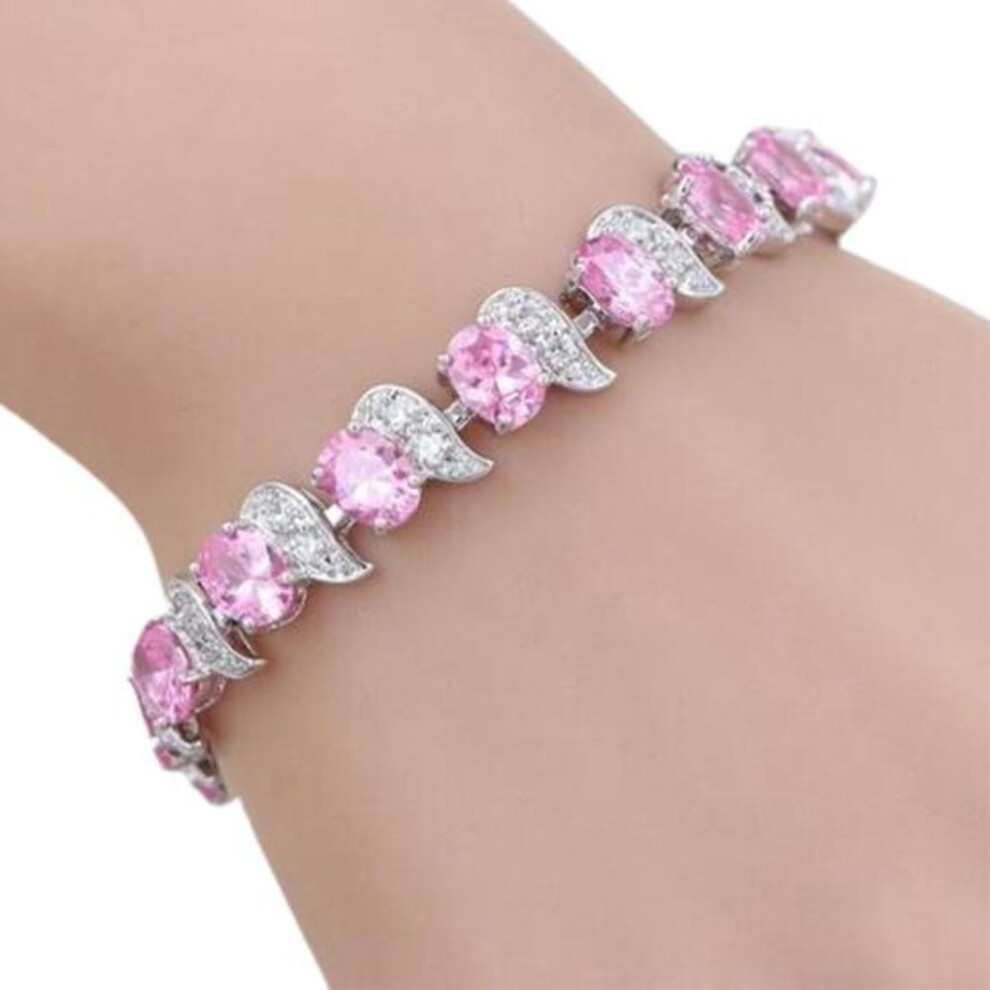 (pink) Girls Bracelet Adjustable Gift Dainty Good-looking Sparkling Red Rhinestone Female Bracelet Jewelry Accessories